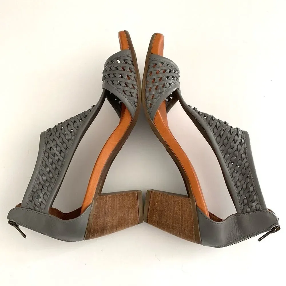 Sundance Gray Woven Leather Sandals 38 (US 7.5) Boho Chic Coastal